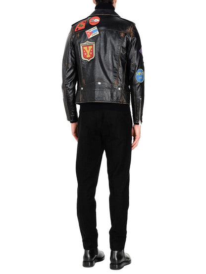 Men's Biker Leather Jacket In Black