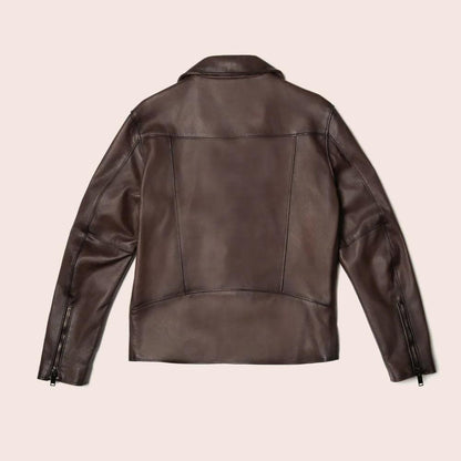 Men's Brown Motorcycle Leather Racer Jacket