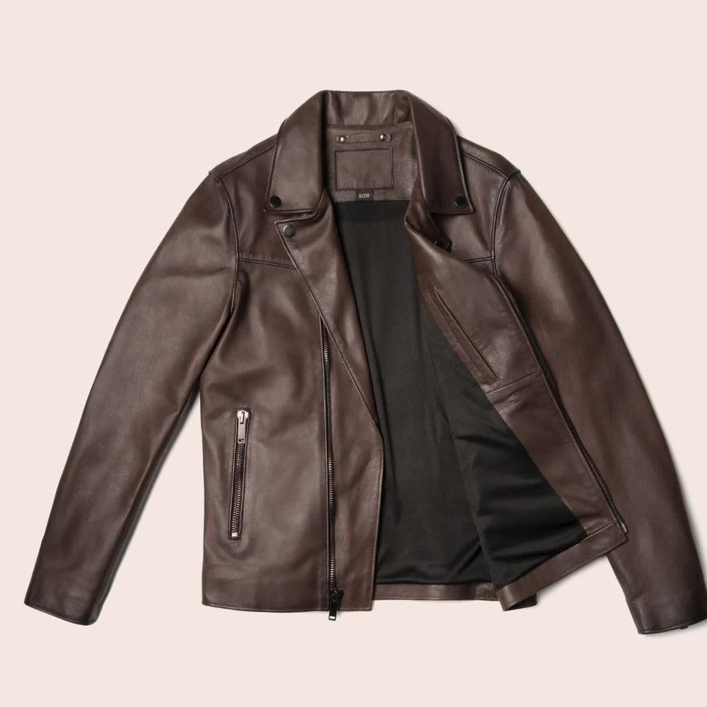 Men's Brown Motorcycle Leather Racer Jacket