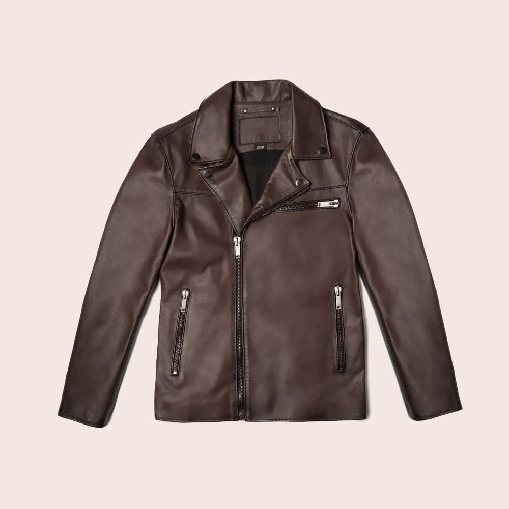 Men's Brown Motorcycle Leather Racer Jacket