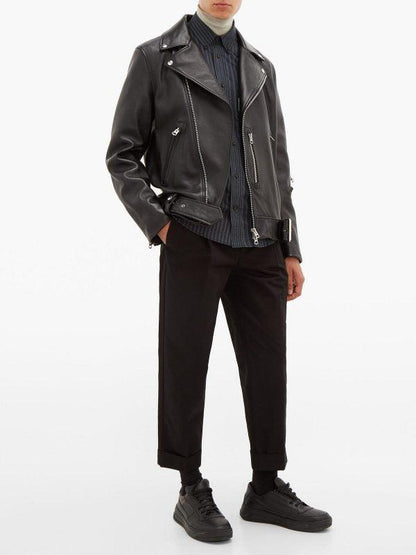 Classic Black Biker Leather Jacket For Men