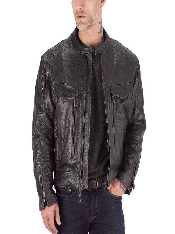Classic Motorcycle Leather Jacket For Men