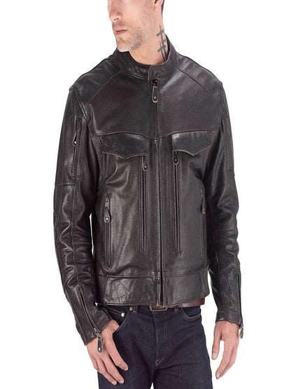 Classic Motorcycle Leather Jacket For Men