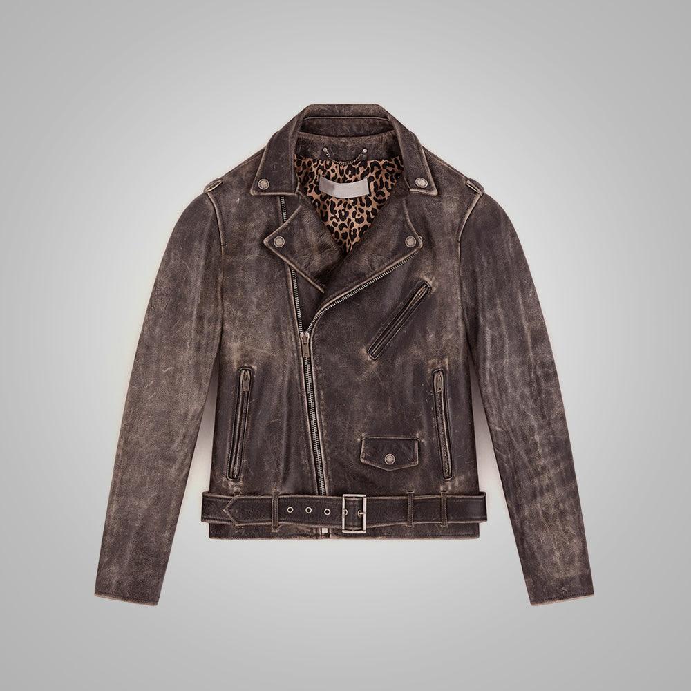 Men Fine Grain Distressed Leather Jacket