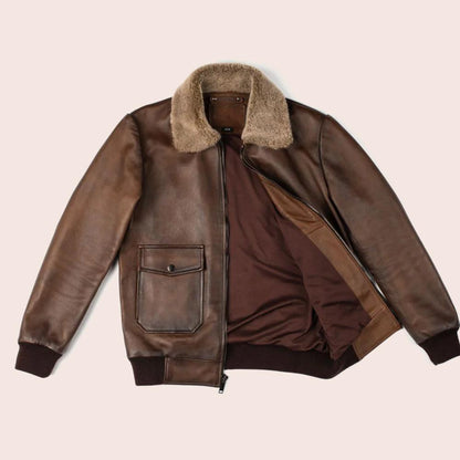 Men G-1 Flight Chocolate Brown Genuine Leather Bomber Jacket