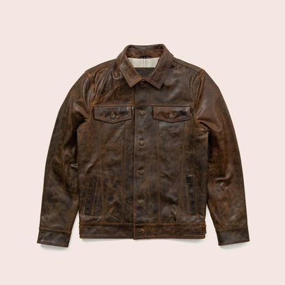 Men's Lambskin Iconic Brown Trucker Leather Jacket