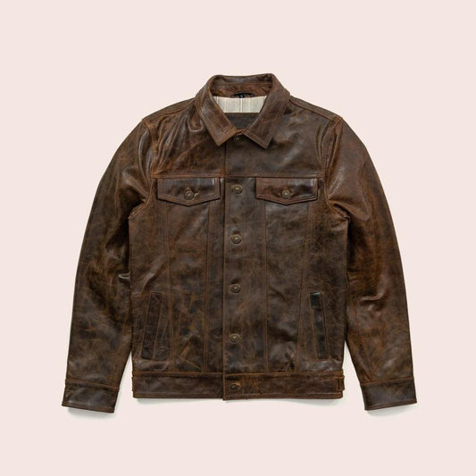 Men's Lambskin Iconic Brown Trucker Leather Jacket