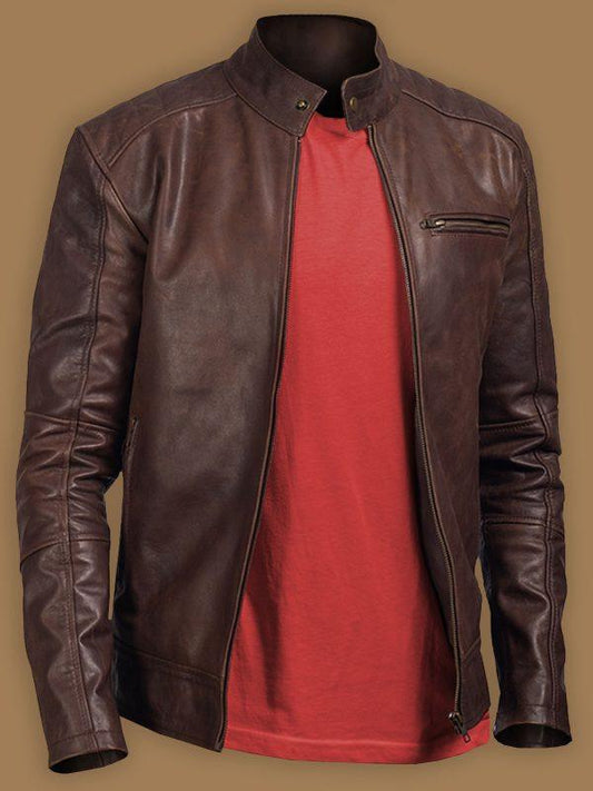 Polish Brown Leather Jacket For Men