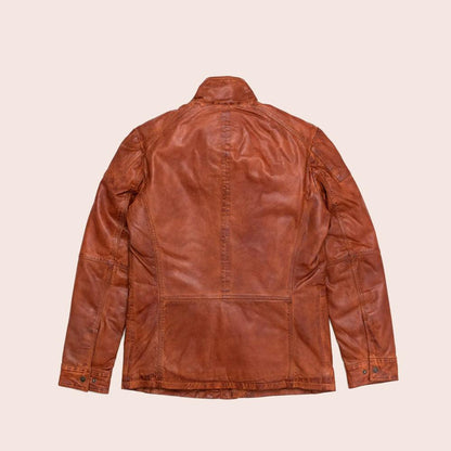 Men's Pure Fine Grain Lambskin Brown Leather Field Jacket