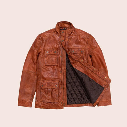 Men's Pure Fine Grain Lambskin Brown Leather Field Jacket