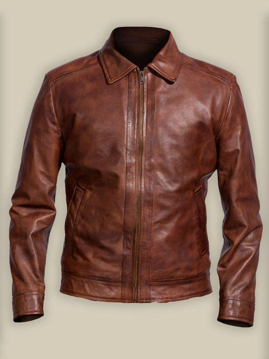 Reddish Brown Leather Jacket For Men