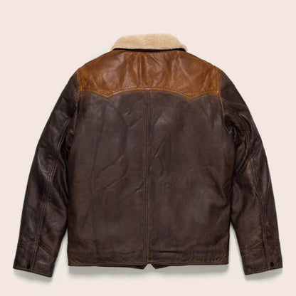 Men's Sheepskin Double Tone Brown Sherpa Western Leather Jacket