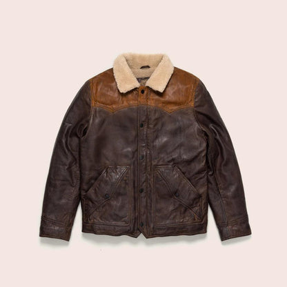 Men's Sheepskin Double Tone Brown Sherpa Western Leather Jacket