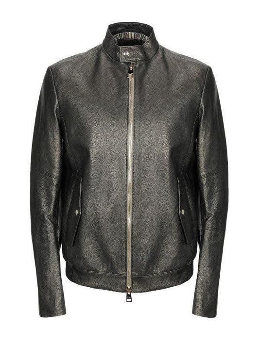 Shinny Jet Black Leather Jacket For Men