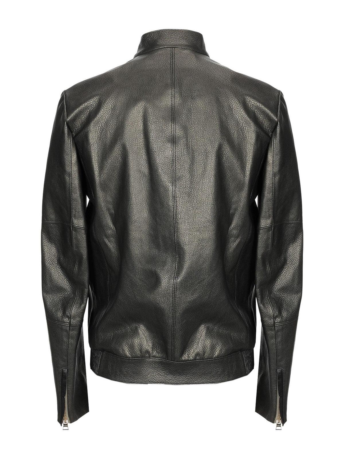 Shinny Jet Black Leather Jacket For Men