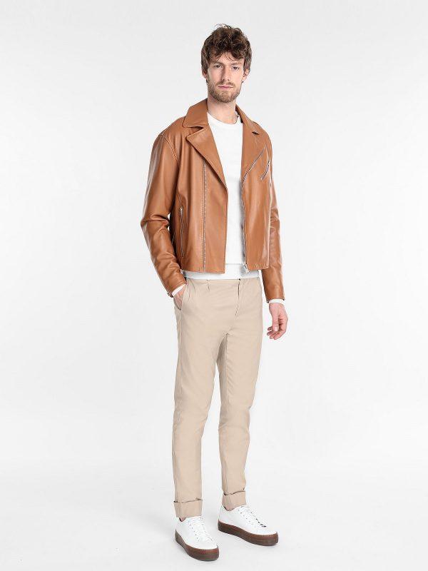 Men's Tan Brown Biker Leather Jacket