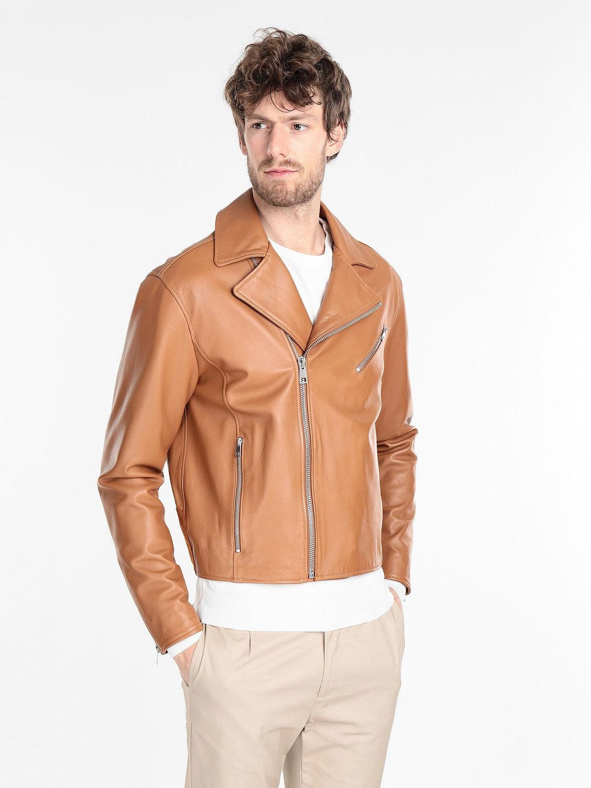 Men's Tan Brown Biker Leather Jacket