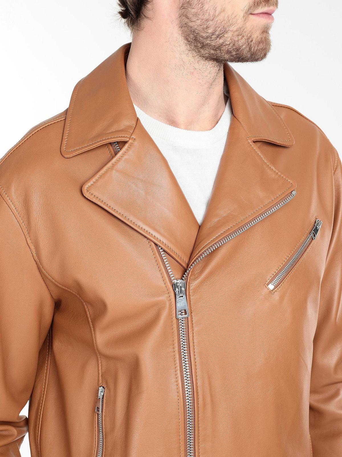 Men's Tan Brown Biker Leather Jacket