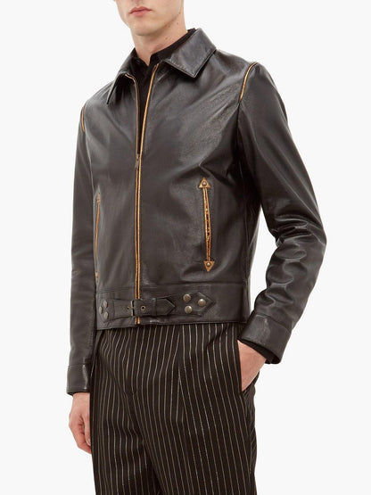 Men's Traditional Leather Jacket In Black
