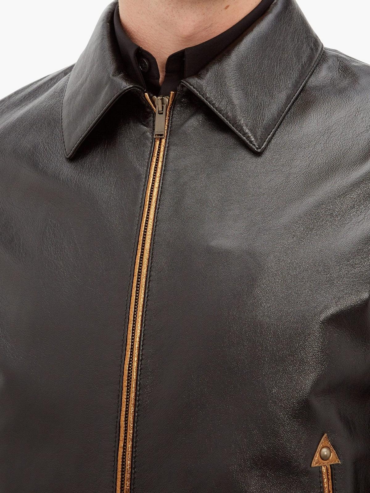 Men's Traditional Leather Jacket In Black