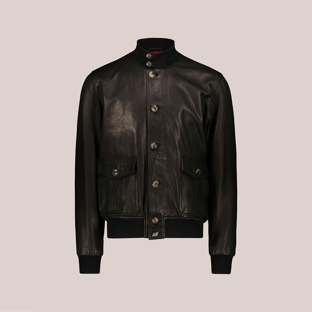 Men Vintage Black A-1 Flight Lambskin Leather Bomber Jacket