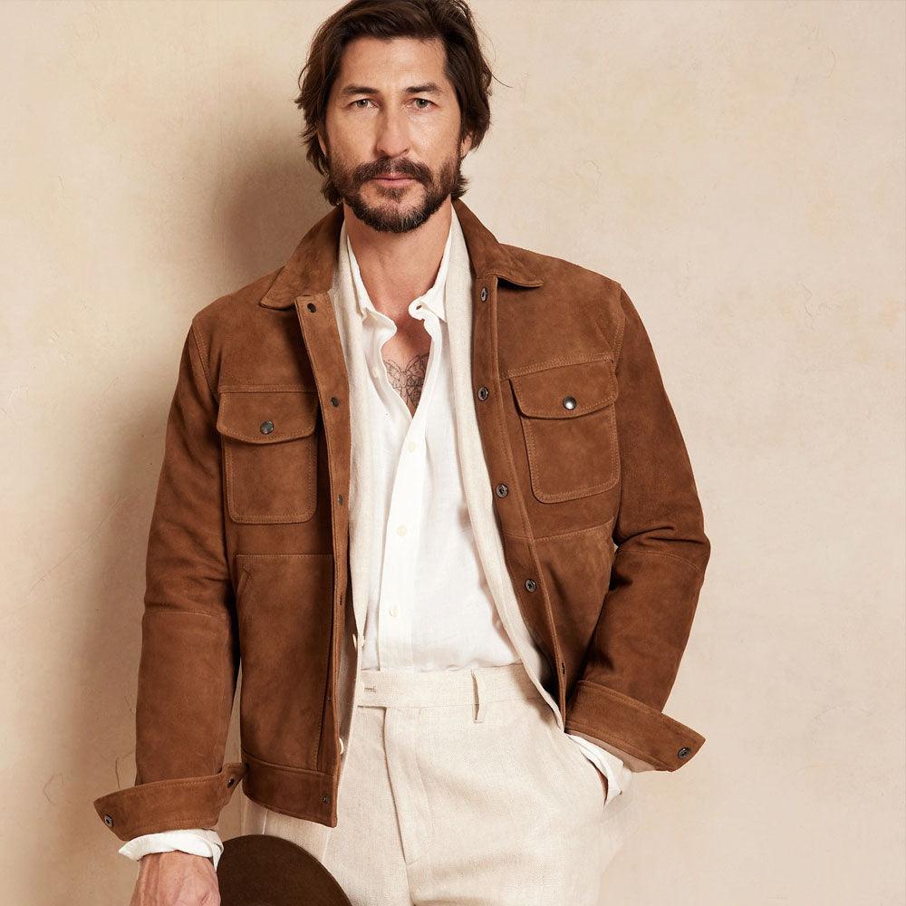 Men's Brown Suede Leather Cowboy Western Jacket