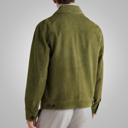 Green Suede Leather Trucker Jacket