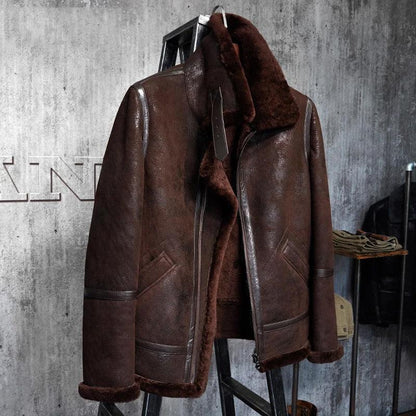 B3 Sheepskin Brown Shearling Leather Jacket For Men