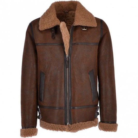 Men's B3 Aviator Brown Sheepskin Shearling Bomber Leather Jacket