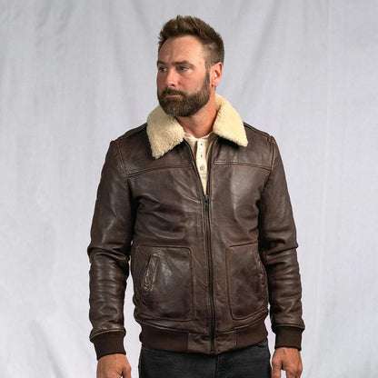 Men's Vintage Lambskin A2 Brown Leather Shearling Bomber Jacket