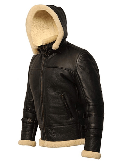 Men's B3 Shearling Removable Hood Black Jacket