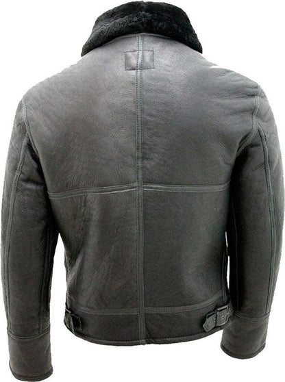 Men's Black Air Force Real Leather Jacket With Fur