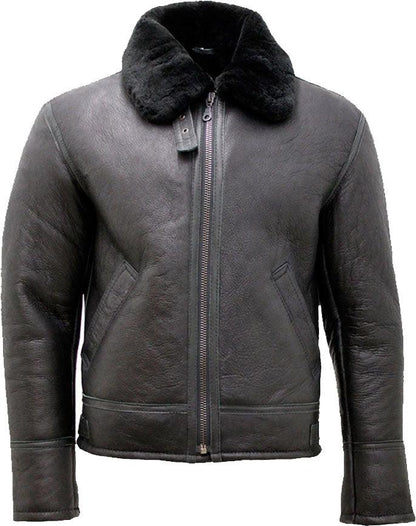 Men's Black Air Force Real Leather Jacket With Fur