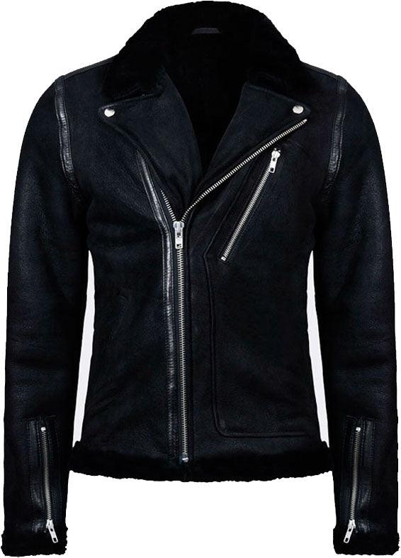 Men's Black Biker Leather Jacket With Fur