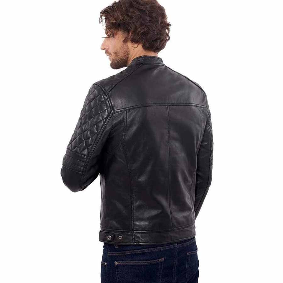 Mens Black Quilted Leather Biker Jacket