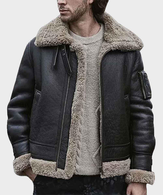 Men's Black Sheepskin Shearling Jacket