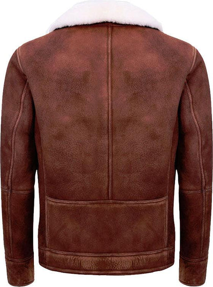Men's Brown Cream Flying Leather Jacket With Fur