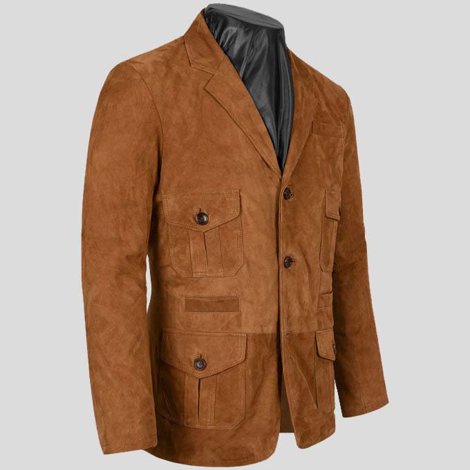 Mens Tan Brown Suede Leather Blazer