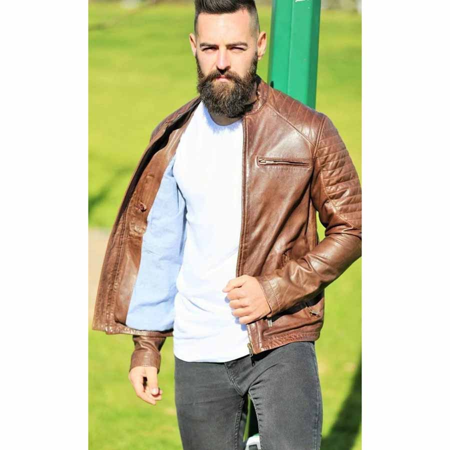High Quality Mens Chocolate Brown Leather Biker Jacket