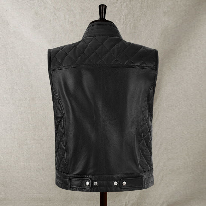 Top Quality Men's Genuine Leather Biker Vest Black