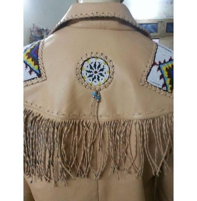 Men's Cowboy Leather Jacket Western Coat Fringes, Beige Color Cowboy Jacket For Men