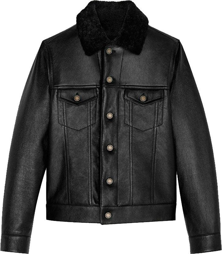 Men's Denim Style Genuine Leather Jacket With Fur