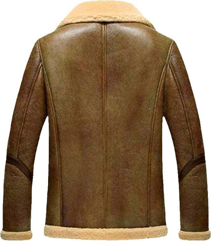 Men's Flight Short Brown Leather Jacket With Fur