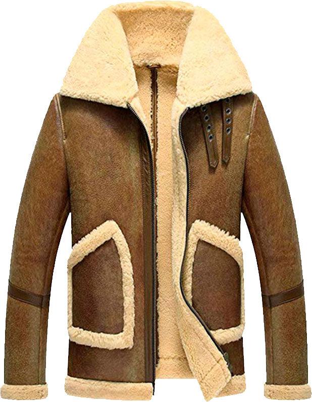 Men's Flight Short Brown Leather Jacket With Fur