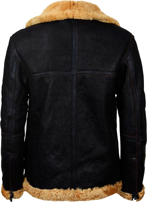 Men's Flying Brown Vintage Real Leather Jacket With Fur