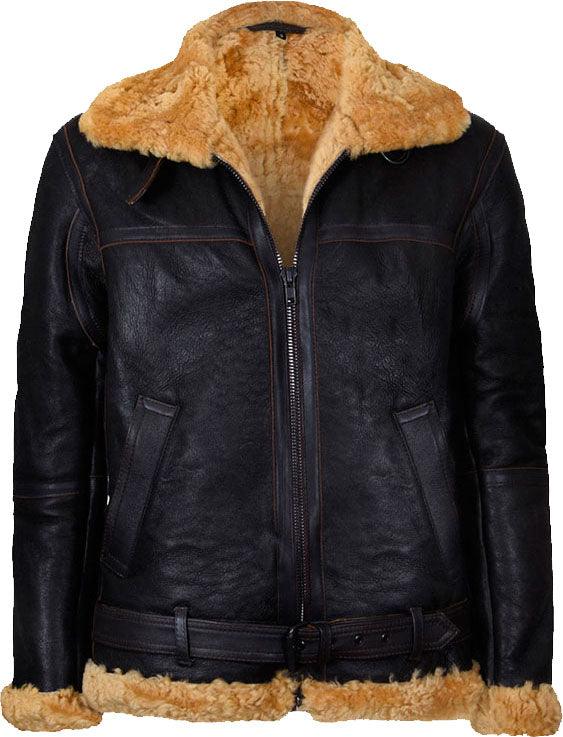 Men's Flying Brown Vintage Real Leather Jacket With Fur