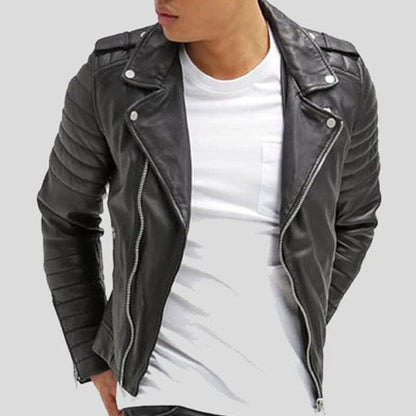 Mens Slim Fit Leather Biker Jacket