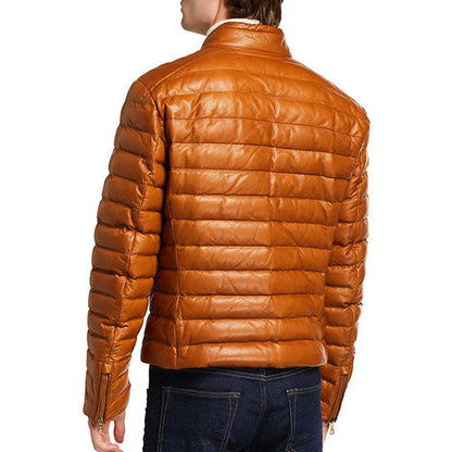 Men’s Lux Brown Leather Puffer Jacket