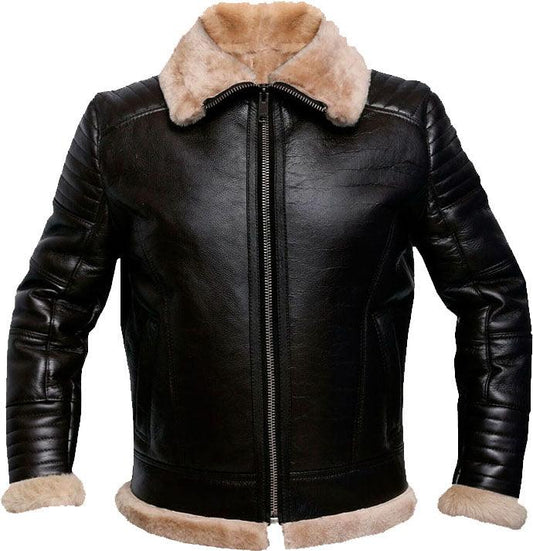 Men's Raf Brown Bomber Leather Jacket With Fur