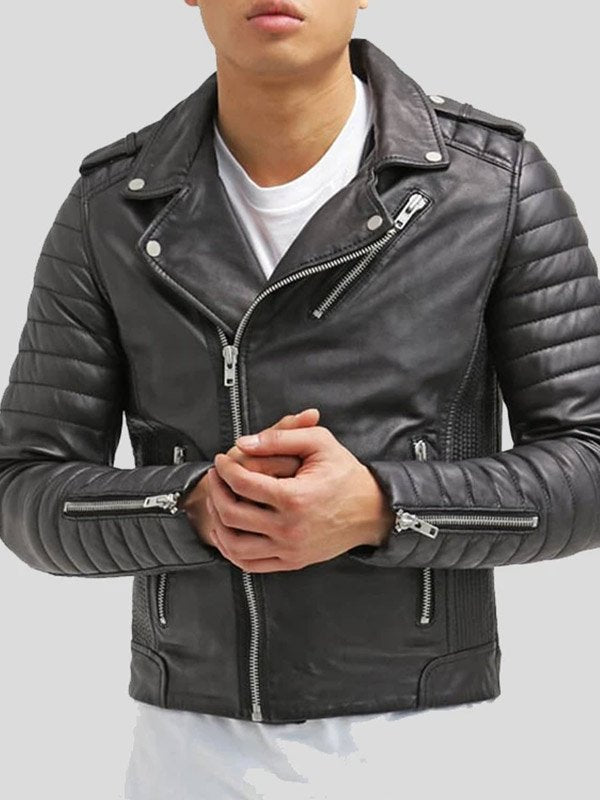 Mens Slim Fit Leather Biker Jacket